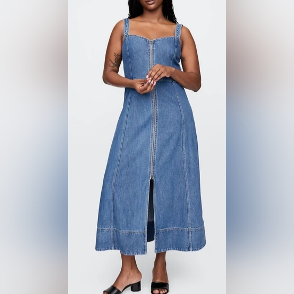 GAP Strapless Blue Denim Midi Dress - Picture 4 of 13